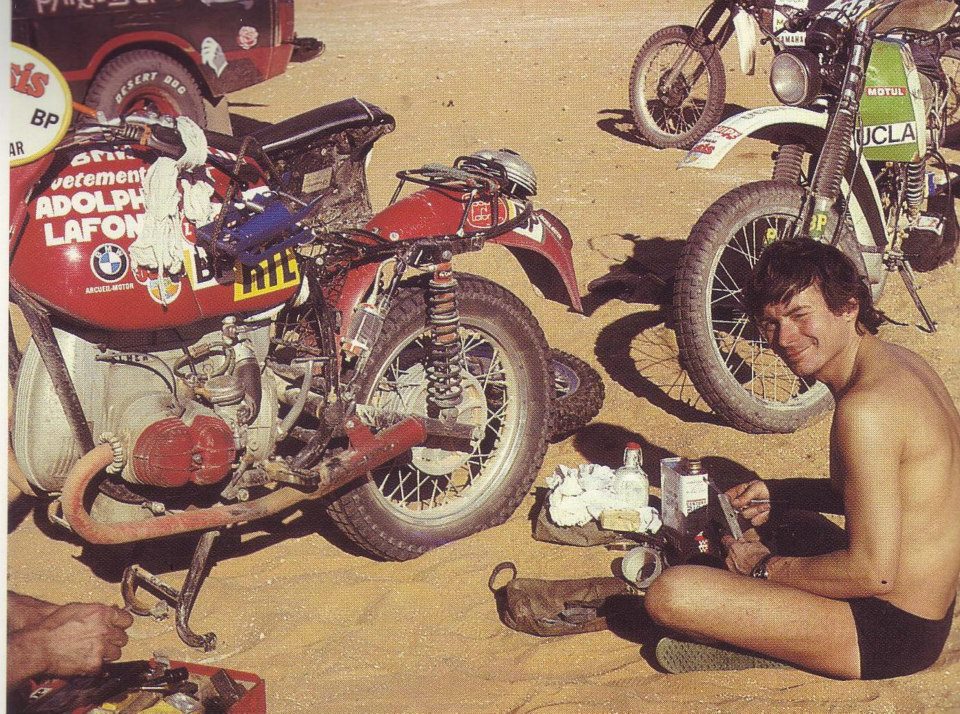 Fenouil e Herbert Scheck in  un momento di riposo della Dakar 1983